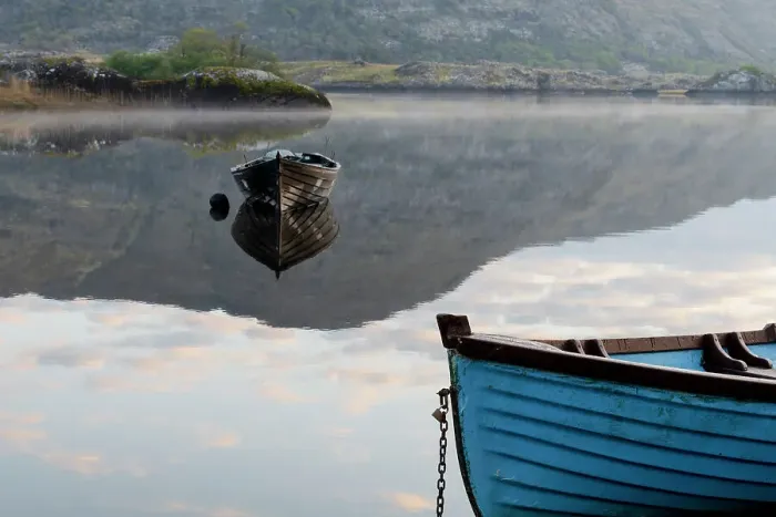 Framed Print : Ireland, Lough Leane. Boats and reflections on lake Framed Print : Ireland, Lough Leane. Boats and reflections on lake