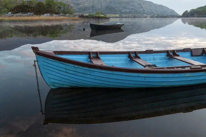 Framed Print : Ireland, Lough Leane. Boats and reflections on lake