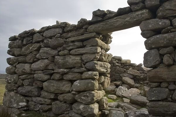 Ireland, Mayo, Achill Island. Close-up of deserted ruins at Slievemore
