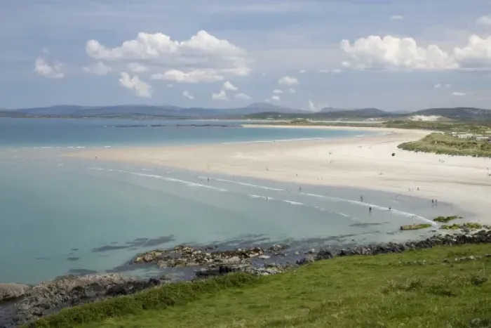 Framed Print : Ireland, Portnoo. Distant view of Portnoo Beach with white sand Framed Print : Ireland, Portnoo. Distant view of Portnoo Beach with white sand
