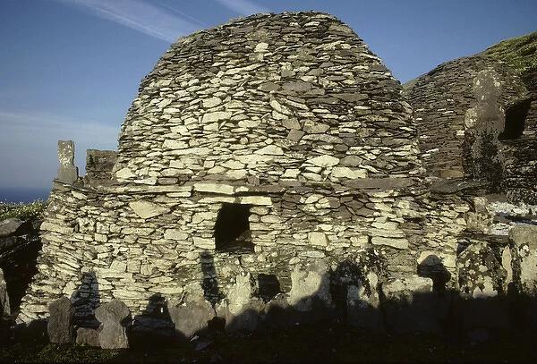Ireland, Skellig Michael Island, Celtic Stone beehive huts from 6th century, World