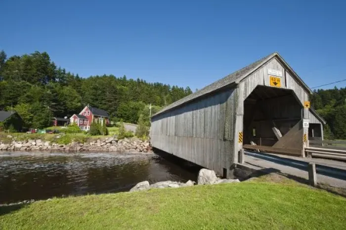 Framed Print : Irish River covered bridge, St. Martins, New Brunswick, Canada Framed Print : Irish River covered bridge, St. Martins, New Brunswick, Canada