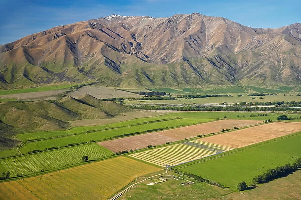 Irrigated Farmland and Benmore Range, near Omarama, Waitaki Valley, North Otago, South Island
