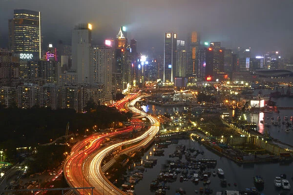 Island Eastern Corridor Motorway, Causeway Bay, and high-rises of Wan Chai and Central