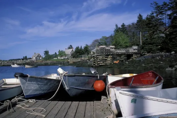 Framed Print : Isle Au Haut, ME. Dinghies in the harbor