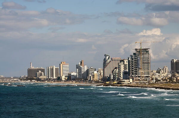 Israel, Jaffe, beachfront highrises of Tel Aviv taken from Summit Park