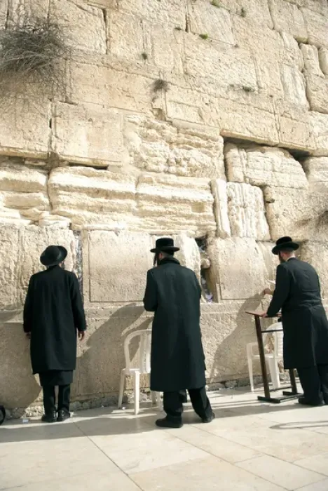 Framed Print : Israel, Jerusalem. Jewish orthodox men pray at the Western Wall in Jerusalem