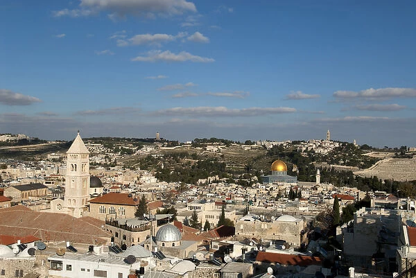 Israel, Jerusalem. A view of the old city of Jerusalem and the Dome of the Rock