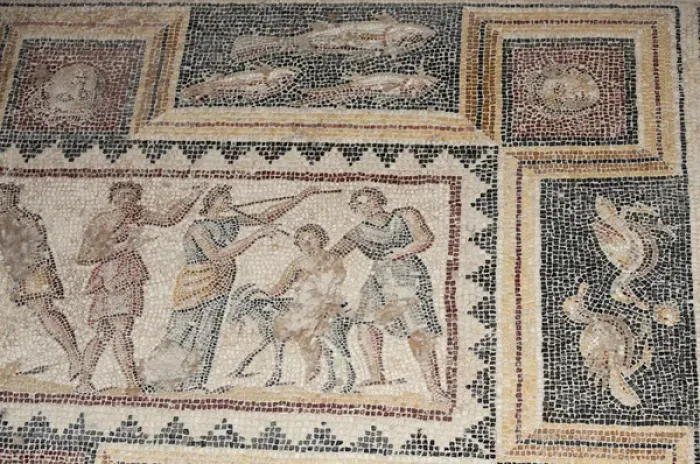 Framed Print : Israel, Lower Galilee, floor mosaic from the mishnaic period at Zippori National Park