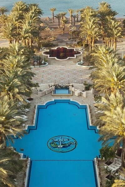 Israel, The Negev, Eilat, elevated view Herods Palace Hotel swimming pool