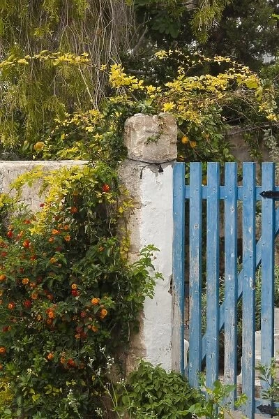 Israel, North Coast, Ein Hod, Haifa-area artist village, gate detail