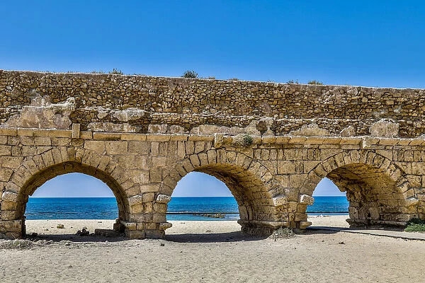 Israel, Plain of Sharon. Caesarea Maritima, Roman aqueduct that brought water from Mount