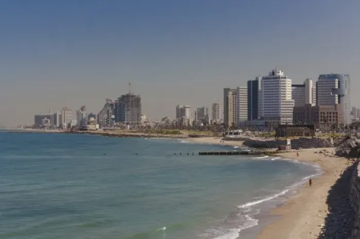 Framed Print : Israel, Tel Aviv, beachfront buildings, morning Framed Print : Israel, Tel Aviv, beachfront buildings, morning