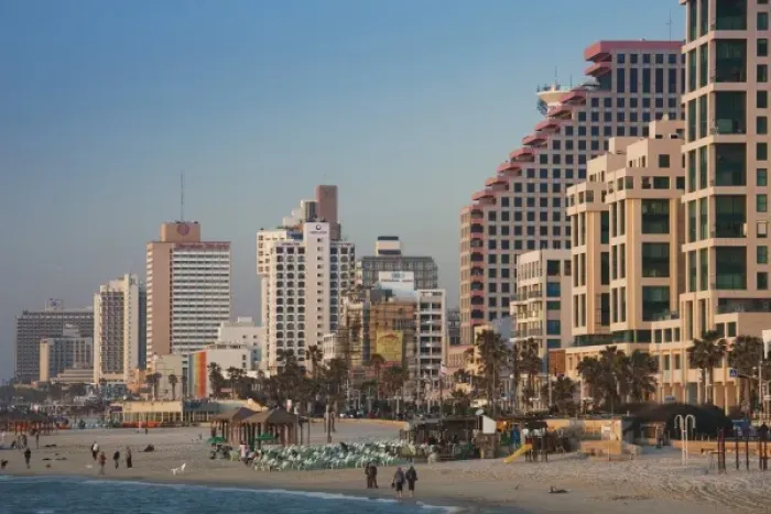 Framed Print : Israel, Tel Aviv, beachfront, hotels, dusk Framed Print : Israel, Tel Aviv, beachfront, hotels, dusk
