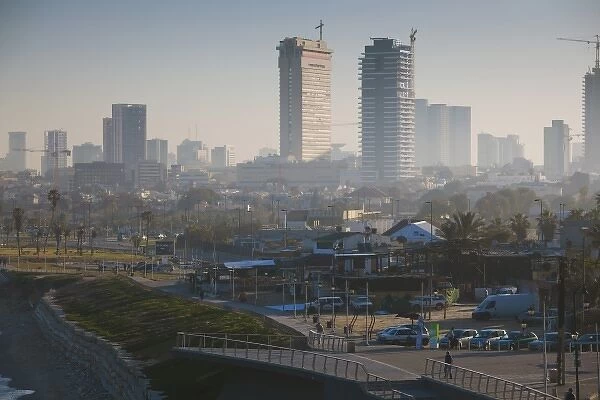 Israel, Tel Aviv, office towers from beachfront, morning