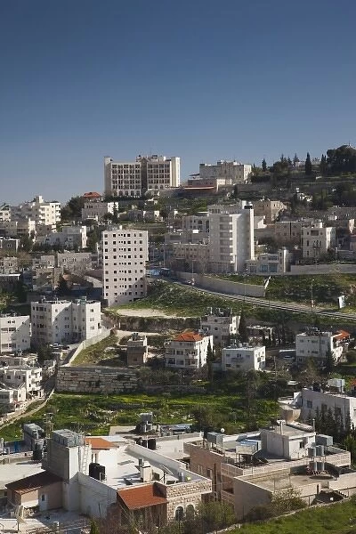 Israel, West Bank, Bethlehem, elevated town view from Manger Street