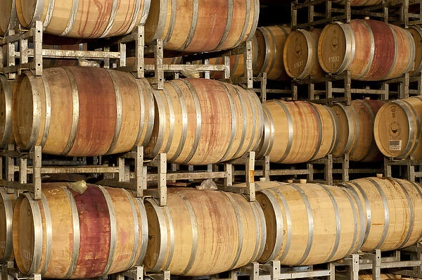 Israel, wooden barrels at Golan Heights Winery a kosher winery in the Golan Heights