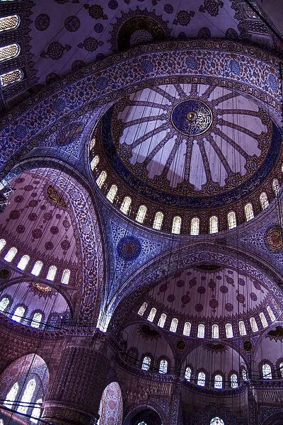 Istanbul, Turkey. Blue and gold leaf Byzantine domes of the Blue Mosque