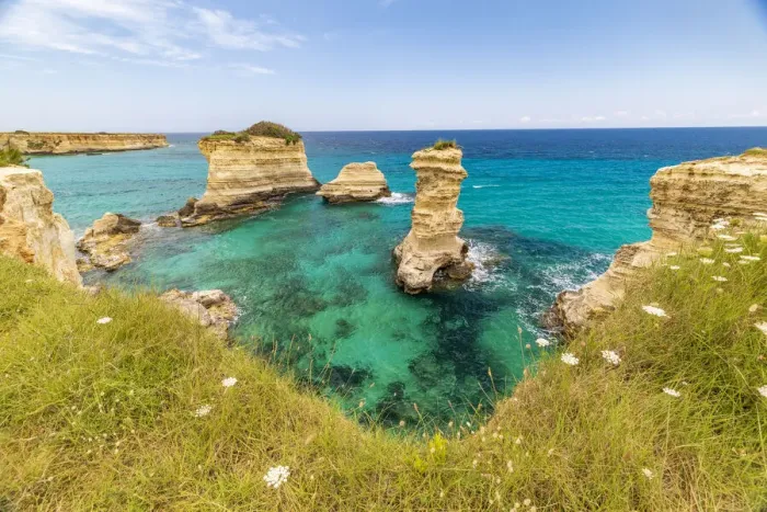 Framed Print : Italy, Apulia, Province of Lecce, Melendugno. The Faraglioni (limestone stacks Framed Print : Italy, Apulia, Province of Lecce, Melendugno. The Faraglioni (limestone stacks