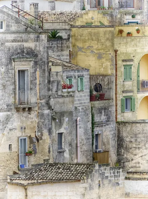 Framed Print : Italy, Basilicata, Matera. Balconies and windows of sassi homes in the old town of Matera Framed Print : Italy, Basilicata, Matera. Balconies and windows of sassi homes in the old town of Matera