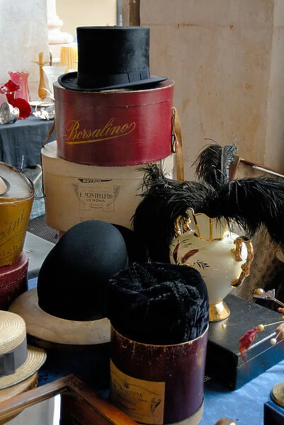 04. Italy, Bergamo, antique hats at outdoor flea market