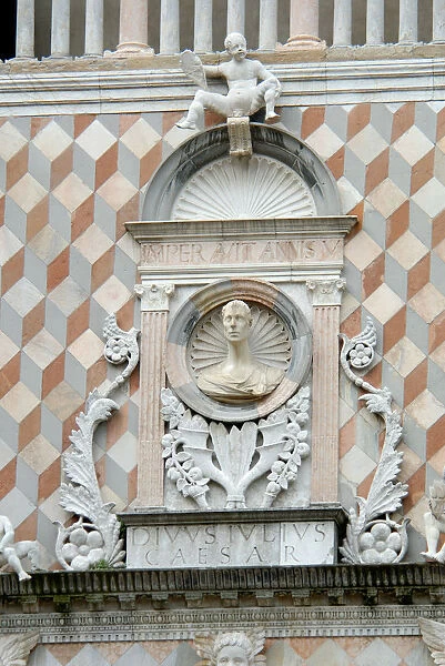 04. Italy, Bergamo, detail of artwork on facade of Duomo