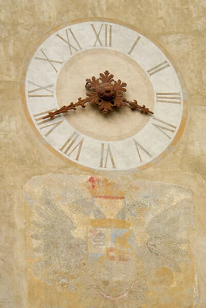 04. Italy, Bergamo, clock tower detail in hilltop medieval town