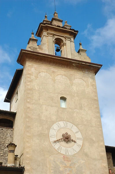 04. Italy, Bergamo, clock tower in hilltop medieval town