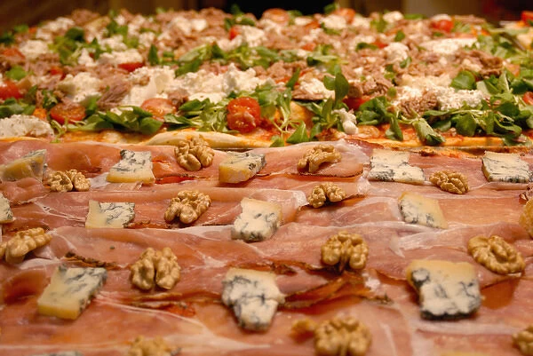 04. Italy, Bergamo, pizza with blue cheese, prosciutto and walnuts (Editorial Usage Only)