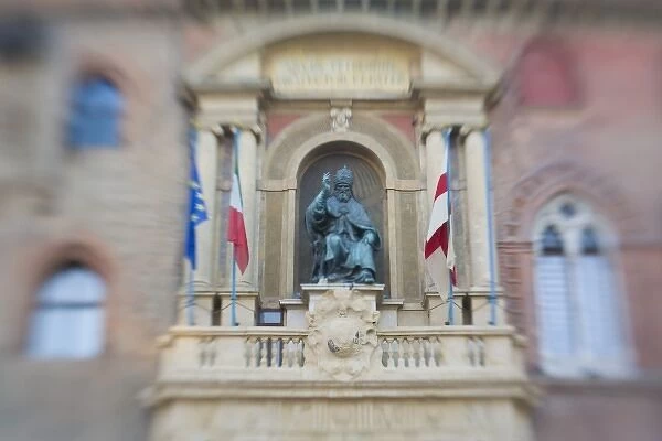 Italy, Bologna, Selective Focus of Papa Gregorio XIII in the dettaglio del Palazzo Comunale