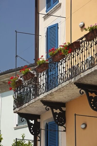 Italy, Brescia Province, Salo. Lakefront balcony detail