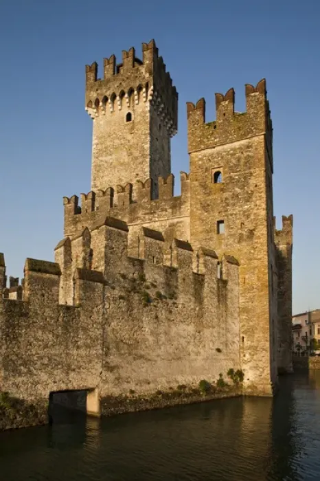 Framed Print : ITALY, Brescia Province, Sirmione. Castello Scaligero castle, dawn Framed Print : ITALY, Brescia Province, Sirmione. Castello Scaligero castle, dawn