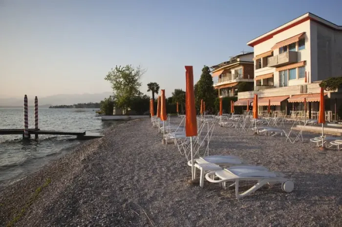 Framed Print : ITALY, Brescia Province, Sirmione. Lakeside beach, sunset Framed Print : ITALY, Brescia Province, Sirmione. Lakeside beach, sunset