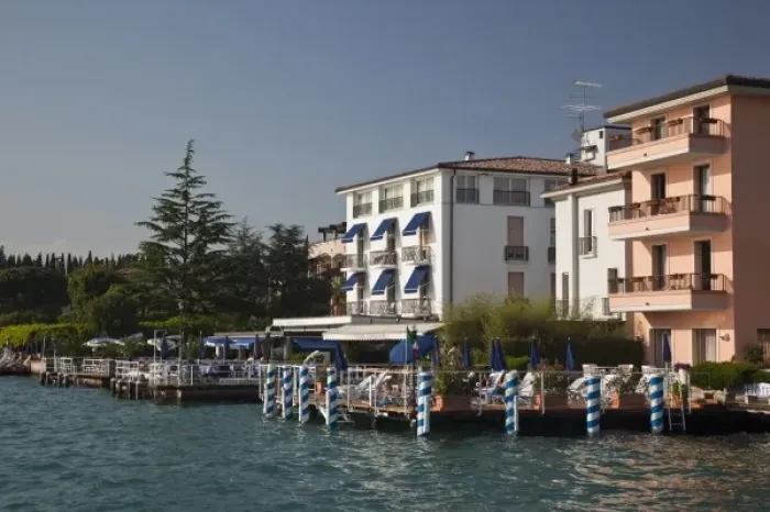 Framed Print : Italy, Brescia Province, Sirmione. Lakeside buildings Framed Print : Italy, Brescia Province, Sirmione. Lakeside buildings
