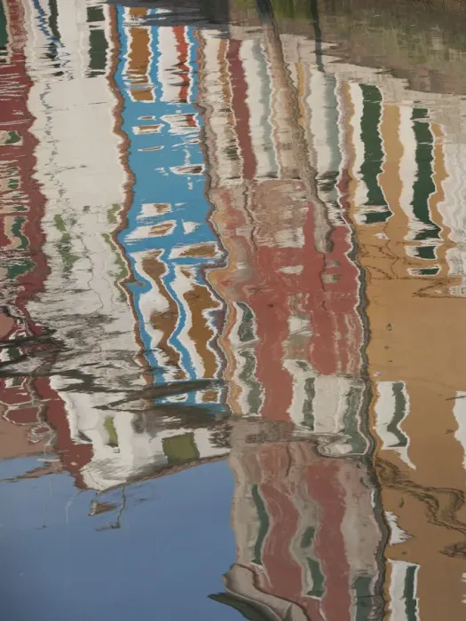 Framed Print : Italy, Burano, reflection of colorful houses in canal