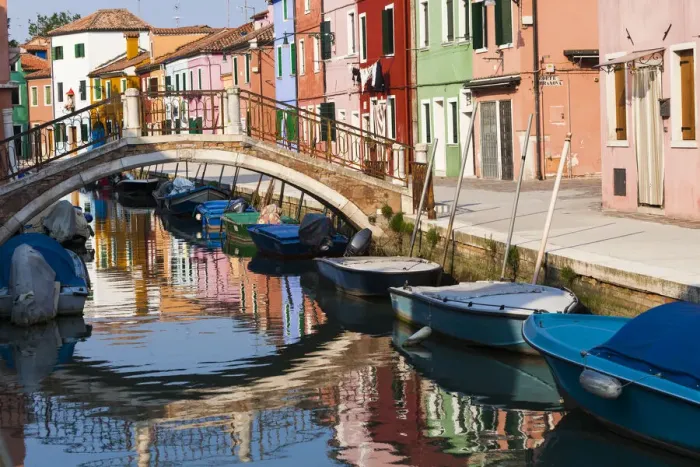 Framed Print : Italy, Burano, reflection of colorful houses in canal Framed Print : Italy, Burano, reflection of colorful houses in canal