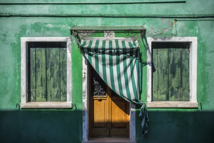 Framed Print : Italy, Burano. Weathered house exterior. Credit as: Jim Nilsen  /  Jaynes Gallery  /  DanitaDelimont