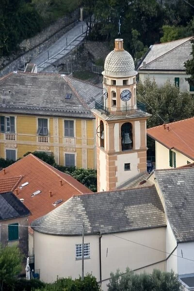 Italy, Camogli. Clock tower seen from above