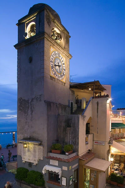 ITALY-Campania-(Bay of Naples)-CAPRI: Clock Tower  /  Piazza Umberto 1  /  Evening