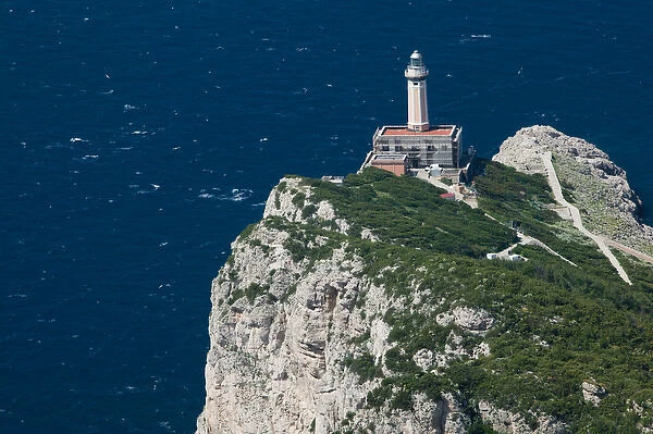 ITALY-Campania-(Bay of Naples)-CAPRI-ANACAPRI: Lighthouse at Punta Carena from Belvedere