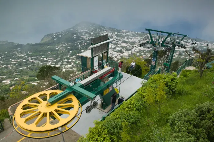 Framed Print : ITALY-Campania-(Bay of Naples)-CAPRI-ANACAPRI: Cablecar to Monte Solaro (el. 589 meters) Framed Print : ITALY-Campania-(Bay of Naples)-CAPRI-ANACAPRI: Cablecar to Monte Solaro (el. 589 meters)