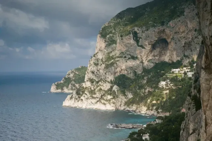 Framed Print : ITALY-Campania-(Bay of Naples)-CAPRI: Capri Coastline West from Giardini di Augusto