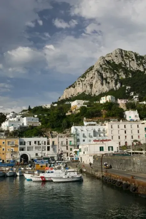 Framed Print : ITALY-Campania-(Bay of Naples)-CAPRI: Capri Town Port viewed from Sorrento Ferry