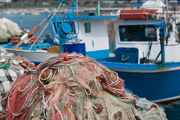 ITALY-Campania-(Bay of Naples)-ISCHIA-FORIO: Fishing Port  /  Fishing Nets