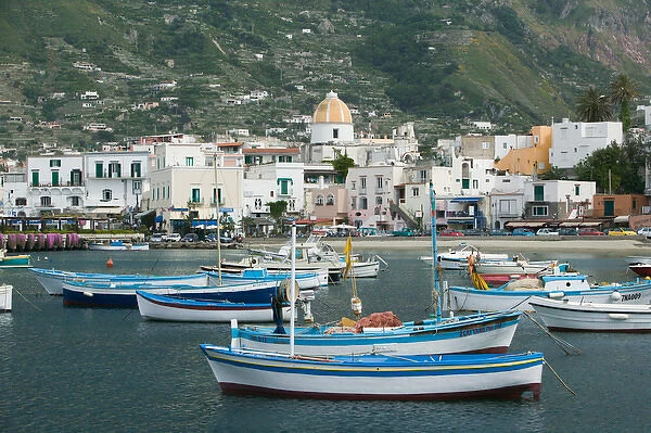 ITALY-Campania-(Bay of Naples)-ISCHIA-FORIO: Town View from Fishing Port  /  Daytime