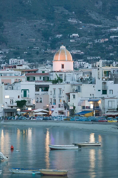 ITALY-Campania-(Bay of Naples)-ISCHIA-FORIO: Town View from Fishing Port  /  Evening
