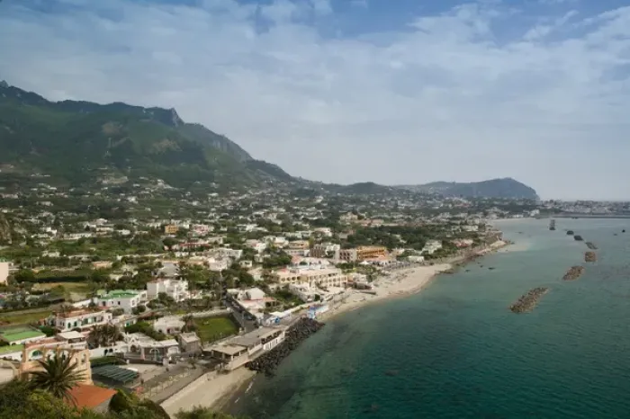Framed Print : ITALY-Campania-(Bay of Naples)-ISCHIA-FORIO: View of the Spiaggia di San Francesco