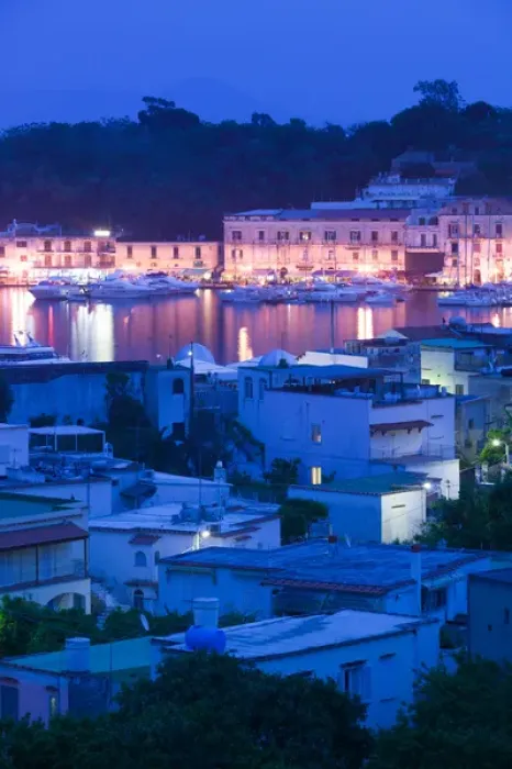Framed Print : ITALY-Campania-(Bay of Naples)-ISCHIA-ISCHIA PORTO: Ferry Port & Town / Evening Framed Print : ITALY-Campania-(Bay of Naples)-ISCHIA-ISCHIA PORTO: Ferry Port & Town / Evening
