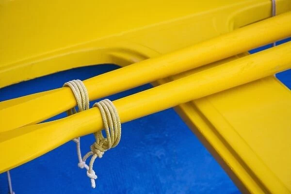 Italy, Cinque Terre, Vernazza, Close up View of Boat Oars and Boat interior