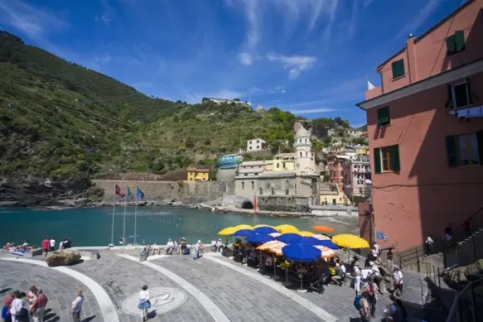 Framed Print : Italy, Cinque Terre, Vernazza, Harbor and Church of Vernazza